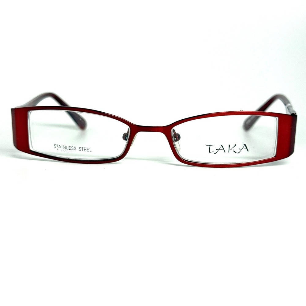 TAKA T2628 Burgundy Stainless Steel Eyeglasses Frames with Floral Temple Detail